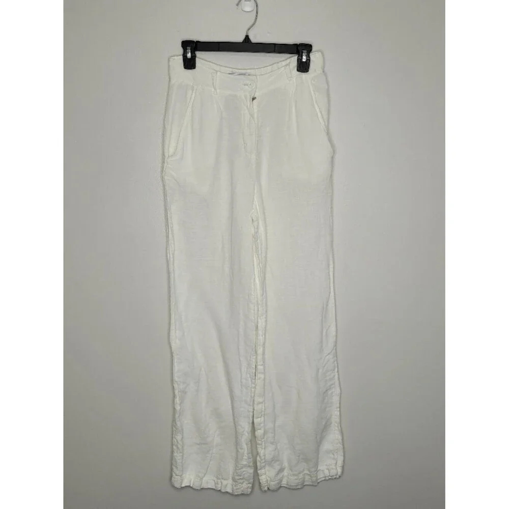 Amalfi white linen semi sheer beachy coastal pants with pockets size medium